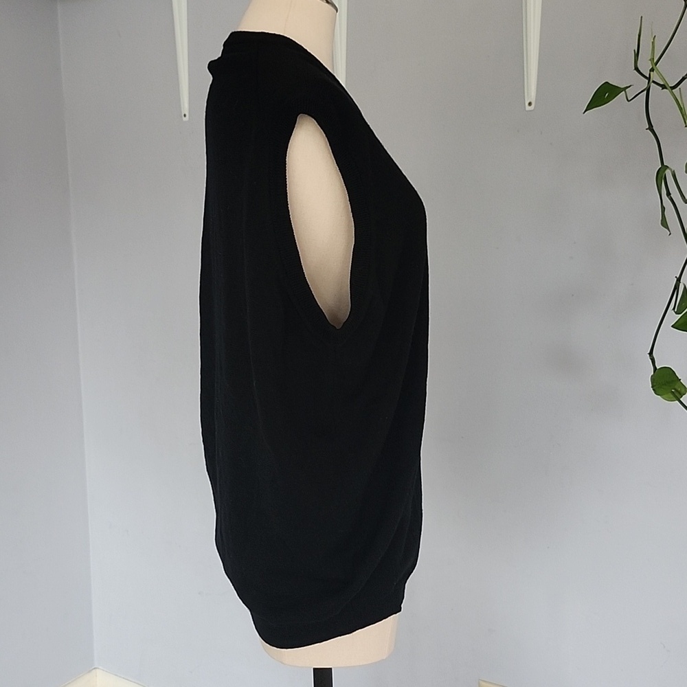 Mens Sleeveless Knitwear 100% Merino Wool Black V Neck Sweater XL - Picture 3 of 7